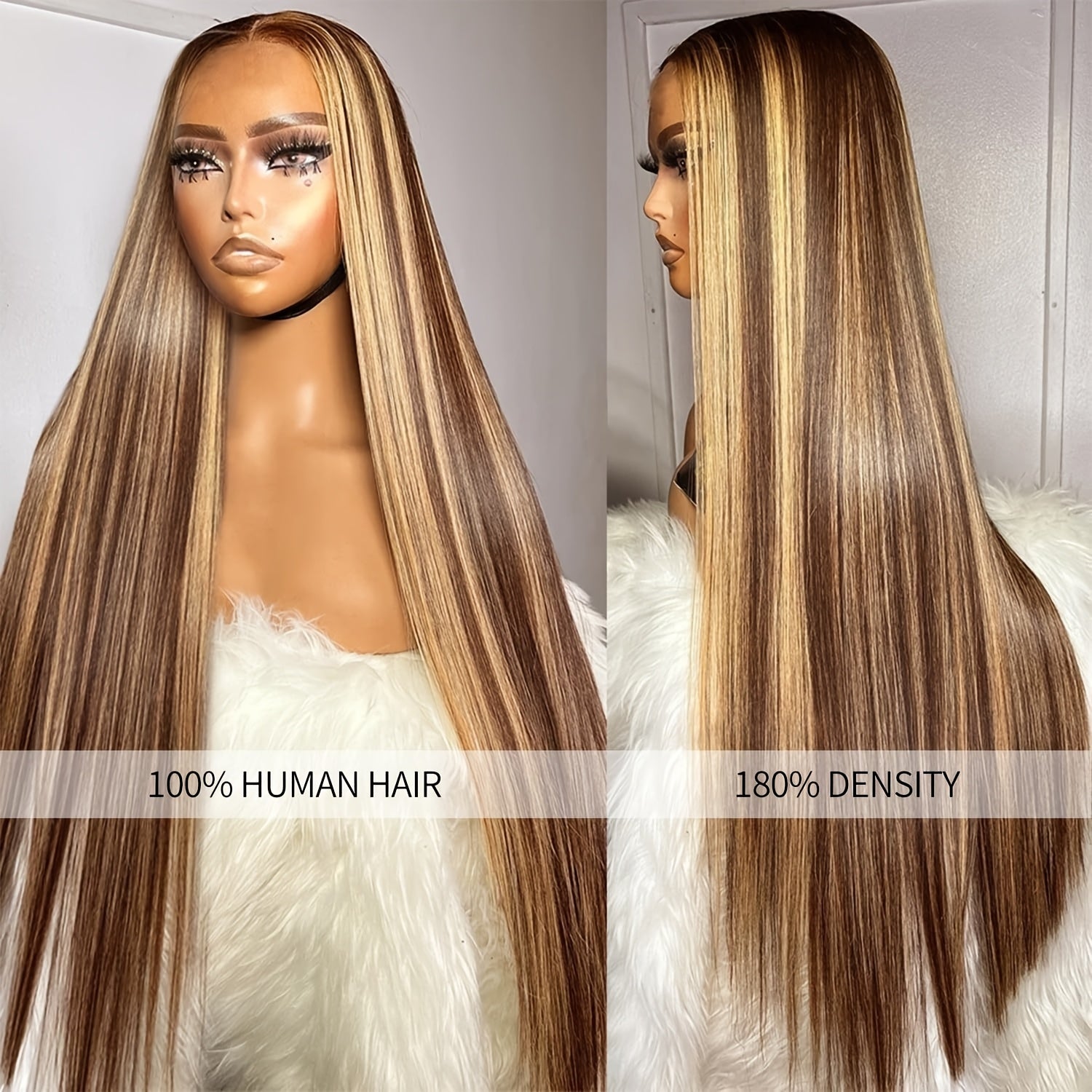 30 Inch Ombre Highlight 13x6 HD Transparent Lace Front Wig Human Hair - Pre-Plucked 180% Density Glueless Honey Blonde to Darker Brown Wig for Women, Party & Casual Attire, All Ethnicities, Wig Accessories